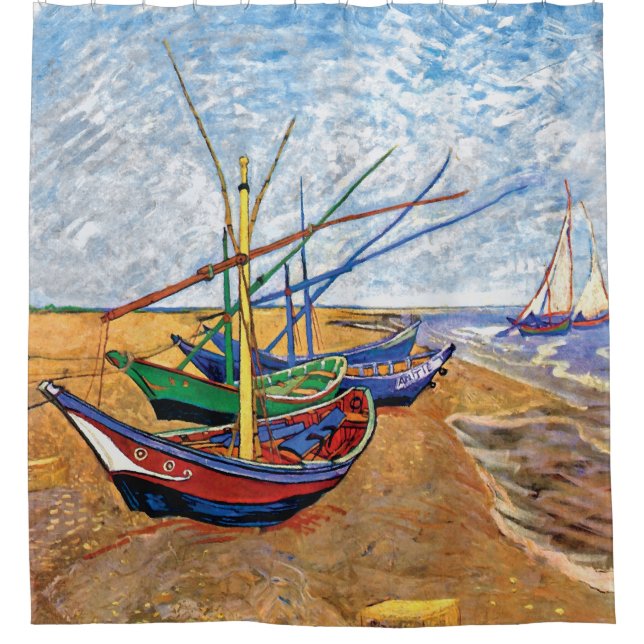 Vincent Van Gogh - Fishing Boats On The Beach Shower Curtain (Front)
