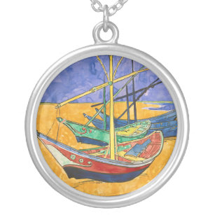 Vincent van Gogh - Fishing Boats on the Beach Silver Plated Necklace