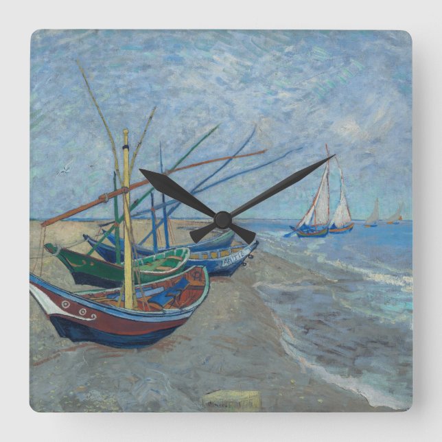 Vincent Van Gogh - Fishing Boats on the Beach Square Wall Clock (Front)