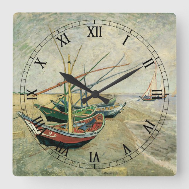 Vincent van Gogh - Fishing Boats on the Beach Square Wall Clock (Front)