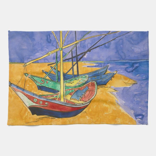 Vincent van Gogh - Fishing Boats on the Beach Tea Towel (Horizontal)