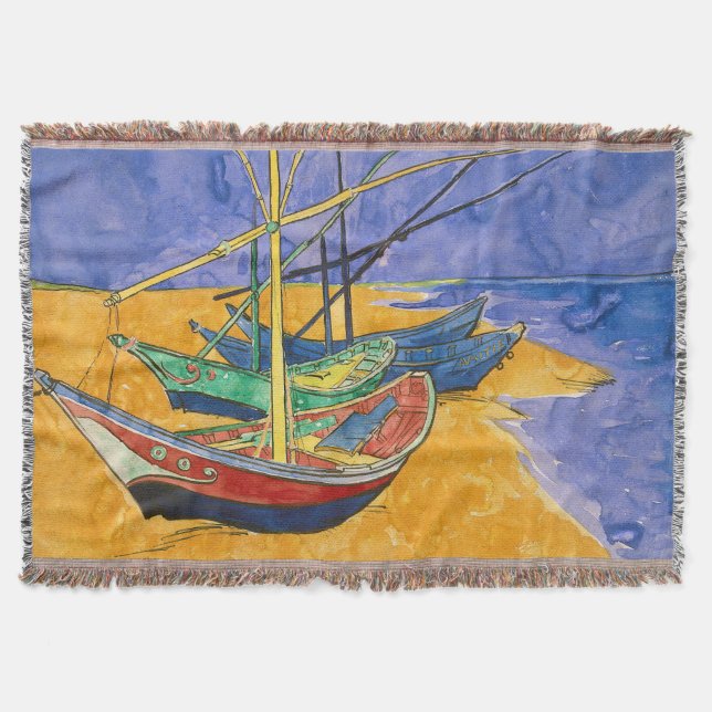Vincent van Gogh - Fishing Boats on the Beach Throw Blanket (Front)
