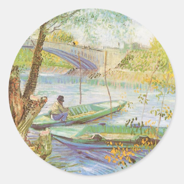 Vincent van Gogh Fishing in Spring, Pont de Clichy Classic Round Sticker (Front)