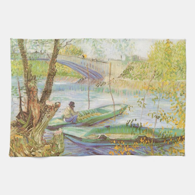 Vincent van Gogh Fishing in Spring, Pont de Clichy Tea Towel (Horizontal)