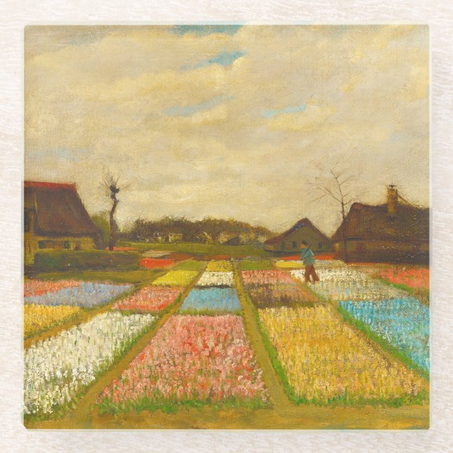 Vincent van Gogh Flower Beds in Holland Glass Coaster (Front)
