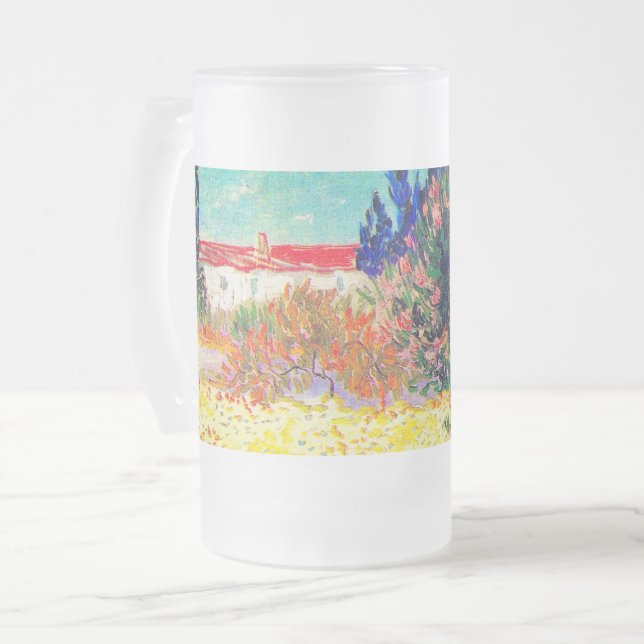 Vincent Van Gogh Flowering Garden Frosted Glass Beer Mug (Front Left)