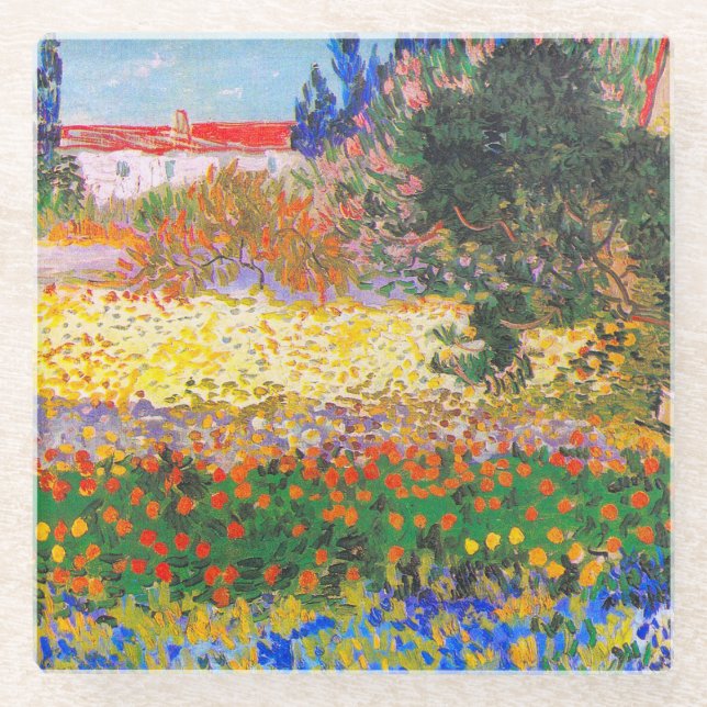 Vincent Van Gogh Flowering Garden Glass Coaster (Front)