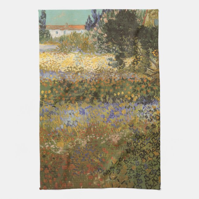 Vincent van Gogh - Flowering Garden Tea Towel (Vertical)