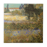 Vincent van Gogh - Flowering Garden Tile<br><div class="desc">Flowering Garden (1888) by Vincent van Gogh is a vintage Post Impressionism fine art floral landscape nature painting. A farm with garden in bloom with flowers in the spring. About the artist: Vincent Willem van Gogh (1853-1890) was a Post Impressionist painter whose work was most noteable for its rough beauty,...</div>