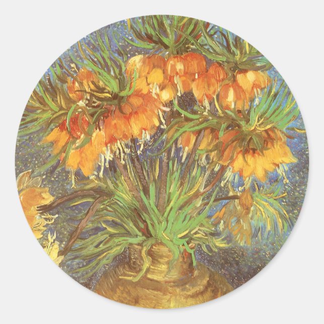Vincent van Gogh - Fritillaries in a Copper Vase Classic Round Sticker (Front)