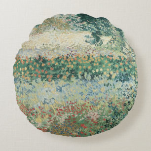 Vincent van Gogh Garden in Bloom, Arles, 1888 Round Cushion