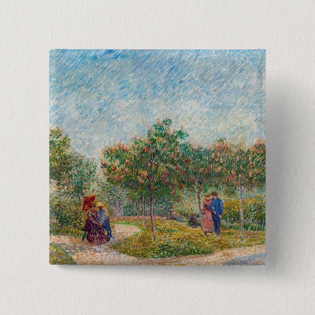 Vincent van Gogh - Garden in Montmarte with Lovers 15 Cm Square Badge (Front)