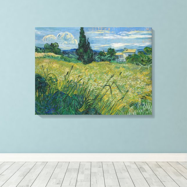 Vincent Van Gogh, Green Wheat Field with Cypress Canvas Print (Insitu(Wood Floor))