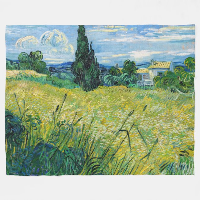 Vincent van Gogh - Green Wheat Field with Cypress Fleece Blanket (Front (Horizontal))