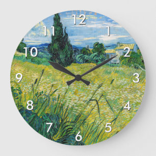 Vincent van Gogh - Green Wheat Field with Cypress Large Clock