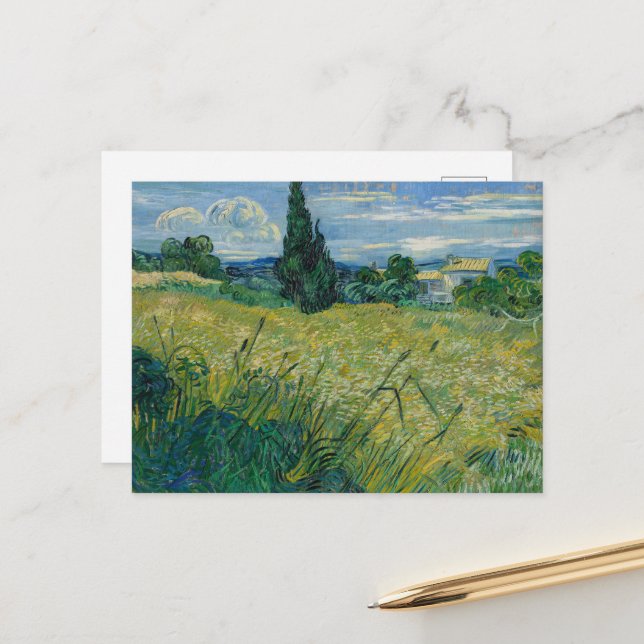Vincent Van Gogh, Green Wheat Field with Cypress Postcard (Front/Back In Situ)