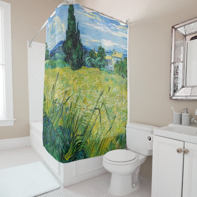 Vincent van Gogh - Green Wheat Field with Cypress Shower Curtain (In Situ)