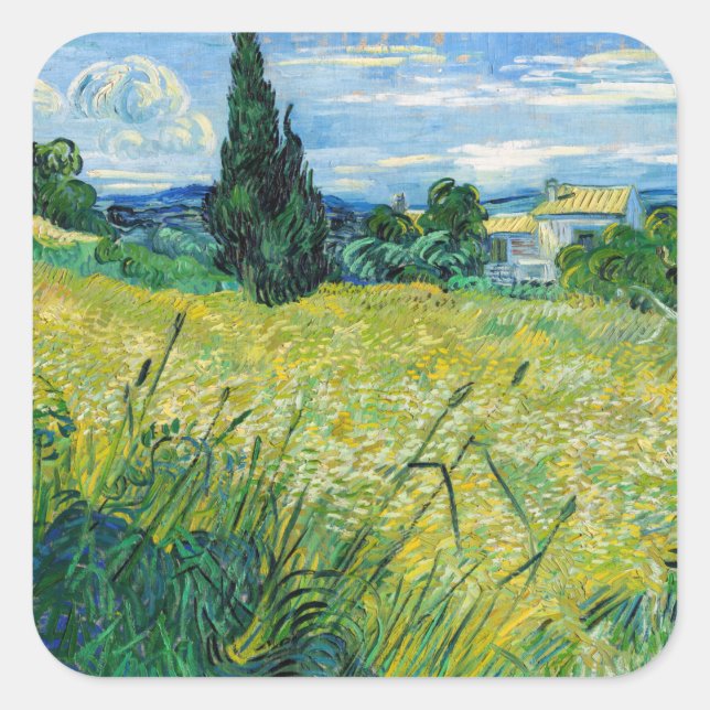 Vincent van Gogh - Green Wheat Field with Cypress Square Sticker (Front)