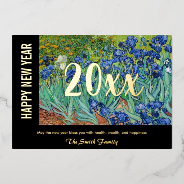 Vincent van Gogh - Happy New Year / Irises Foil Holiday Card (Front)