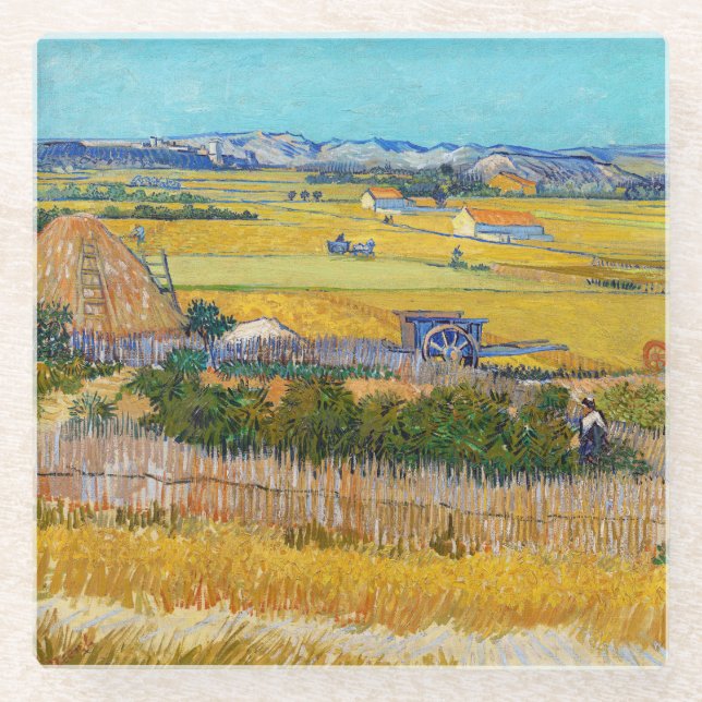 Vincent van Gogh - Harvest at La Crau Glass Coaster (Front)