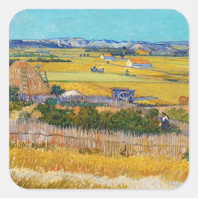 Vincent van Gogh - Harvest at La Crau Square Sticker (Front)