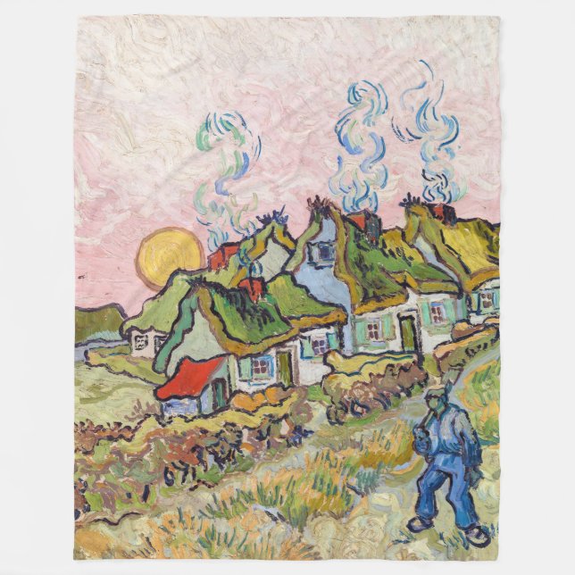 Vincent van Gogh - Houses and Figure Fleece Blanket (Front)