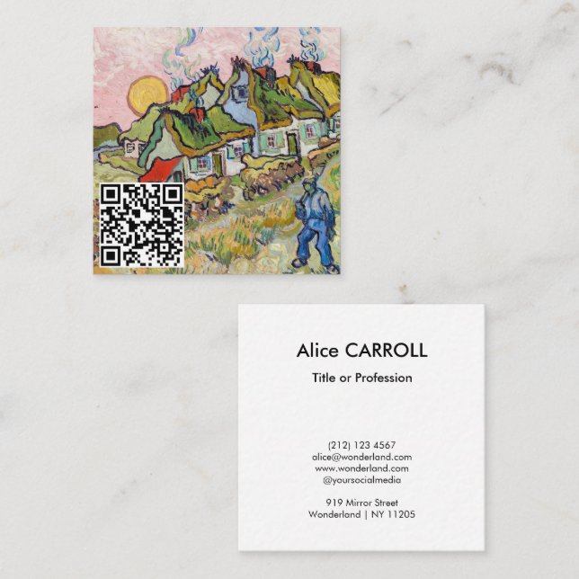 Vincent van Gogh - Houses and Figure - QR Code Square Business Card (Front/Back)