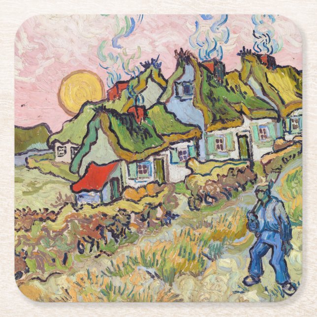 Vincent van Gogh - Houses and Figure Square Paper Coaster (Front)