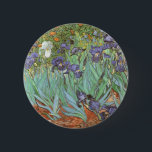 Vincent van Gogh - Irises 6 Cm Round Badge<br><div class="desc">Irises (1889) by Van Gogh is a vintage post impressionism fine art floral nature painting. A group of purple bearded irises and a single white iris flower growing in a garden. It was one of his first paintings while he was at the asylum in Saint-Remy-de-Provence. In 1987 it became the...</div>