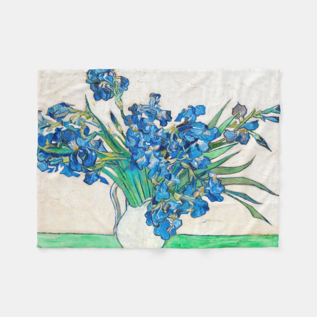 Vincent van Gogh IRISES AND ROSES Fleece Blanket (Front (Horizontal))