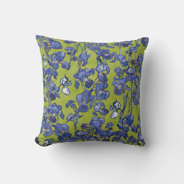 Vincent Van Gogh Irises Cobalt Blue Apple Green Cushion (Front)