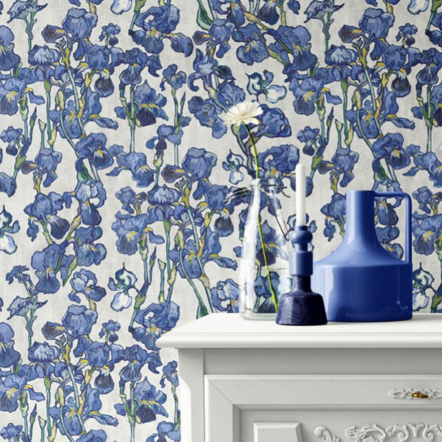 Vincent Van Gogh Irises Cobalt Blue Stone White Wallpaper (Creator Uploaded)