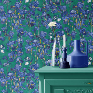 Vincent Van Gogh Irises Cobalt Blue Viridian Green Wallpaper