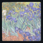 Vincent Van Gogh Irises Floral Vintage Fine Art Stone Coaster<br><div class="desc">Vincent Van Gogh Blue Irises Floral Fine Art Irises is one of many paintings of irises by the Dutch Post-Impressionist artist Vincent van Gogh. Like many artists of his time Van Gogh was influenced by Japanese ukiyo-e woodblock prints. The strong outlines, unusual angles, including close-up views, is a typical element...</div>