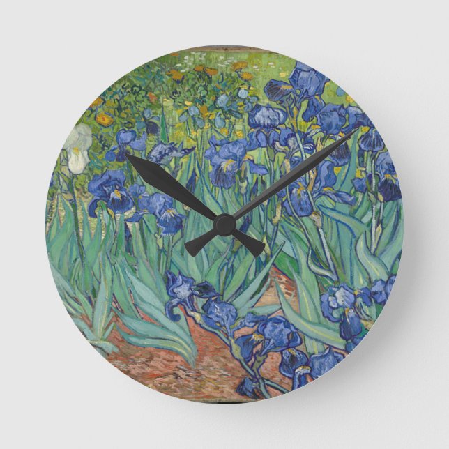 Vincent Van Gogh Irises Painting Flowers Art Work Round Clock (Front)