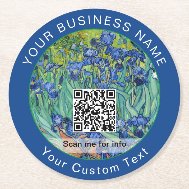 Vincent Van Gogh - Irises - QR Code Round Paper Coaster (Front)