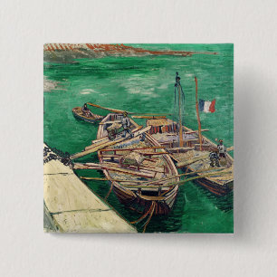 Vincent van Gogh Landing Stage with Boats, 1888 15 Cm Square Badge