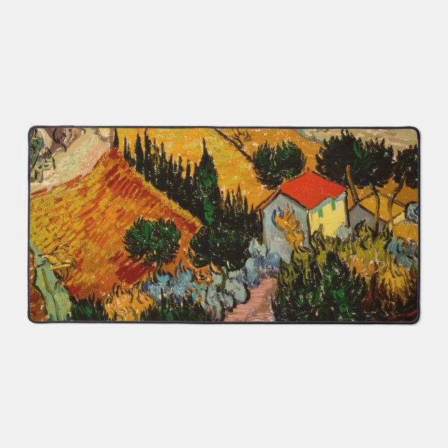 Vincent van Gogh - Landscape, House and Ploughman Desk Mat (Front)