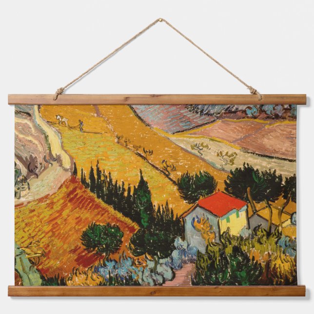 Vincent van Gogh - Landscape, House and Ploughman Hanging Tapestry (Front)