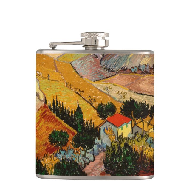 Vincent van Gogh - Landscape, House and Ploughman Hip Flask (Front)