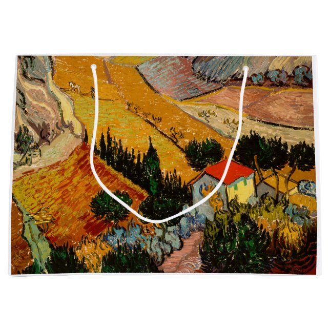 Vincent van Gogh - Landscape, House and Ploughman Large Gift Bag (Front)
