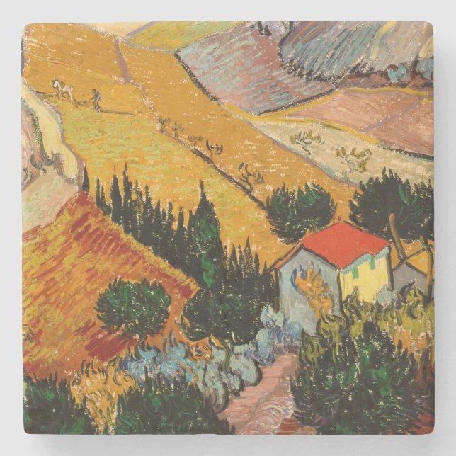Vincent van Gogh - Landscape, House and Ploughman Stone Coaster (Front)