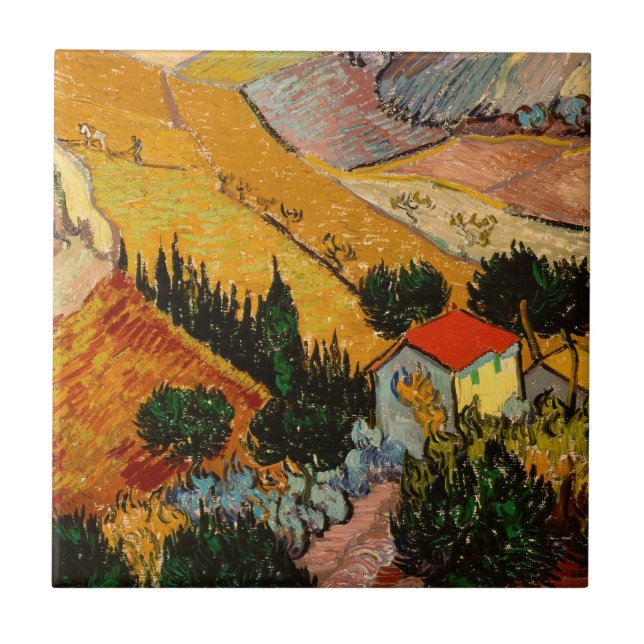 Vincent van Gogh - Landscape, House and Ploughman Tile (Front)
