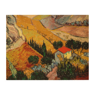 Vincent van Gogh - Landscape, House and Ploughman Wood Wall Art