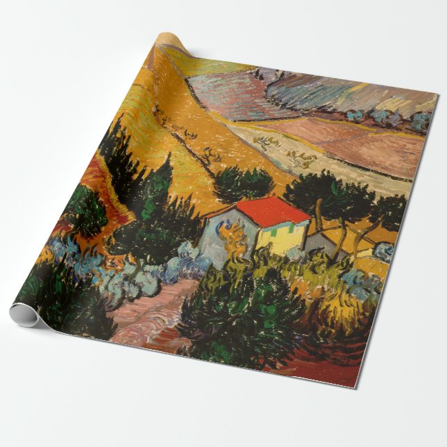 Vincent van Gogh - Landscape, House and Ploughman Wrapping Paper (Unrolled)