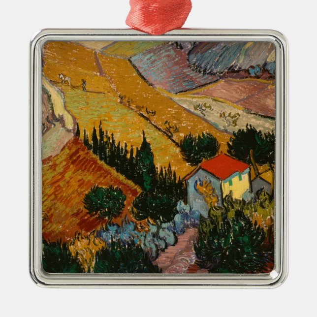 Vincent van Gogh | Landscape w/ House & Ploughman Metal Tree Decoration (Front)