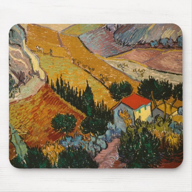Vincent van Gogh | Landscape w/ House & Ploughman Mouse Mat (Front)