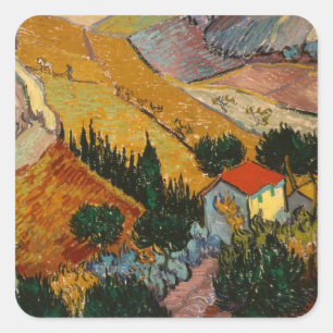 Vincent van Gogh   Landscape w/ House & Ploughman Square Sticker