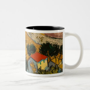 Vincent van Gogh Landscape w/ House & Ploughman Two-Tone Coffee Mug