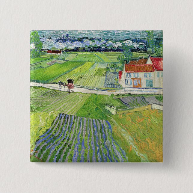 Vincent van Gogh - Landscape with Carriage & Train 15 Cm Square Badge (Front)